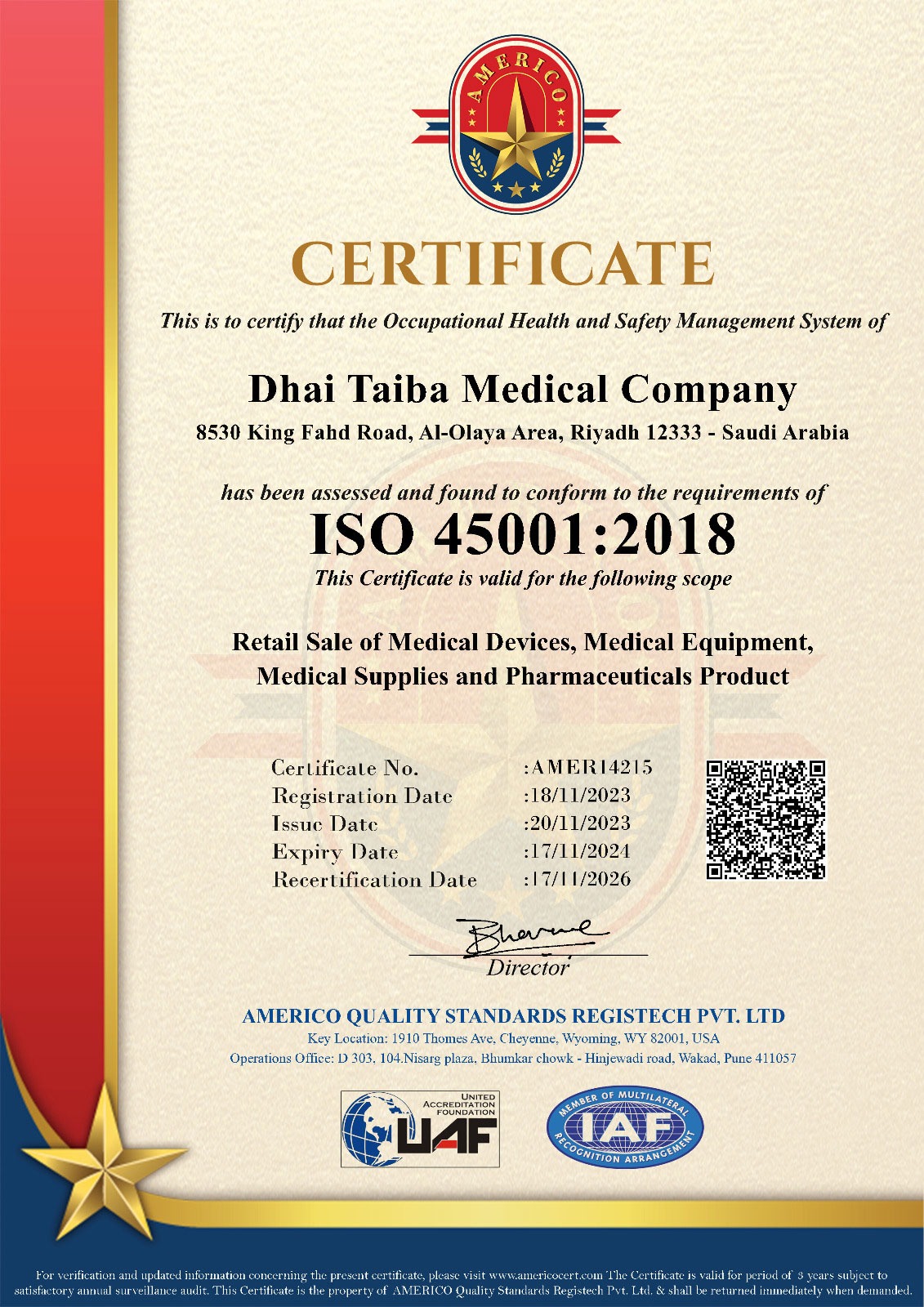 UAF Americo-ISO 45001-Dhai Taiba Medical Establishment
